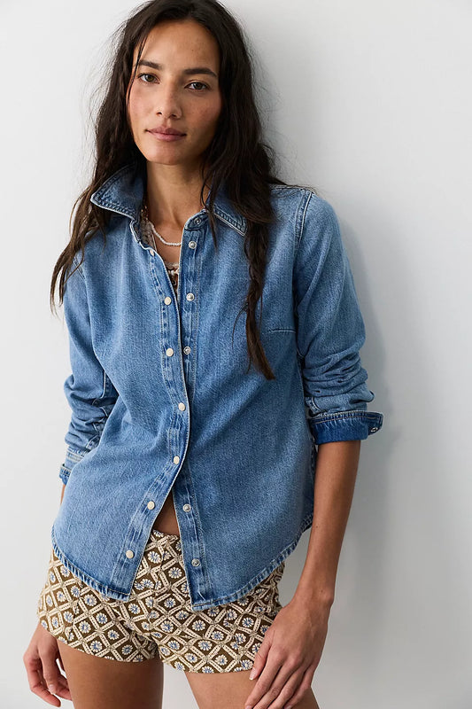 Benny Slim Denim Button Down Top