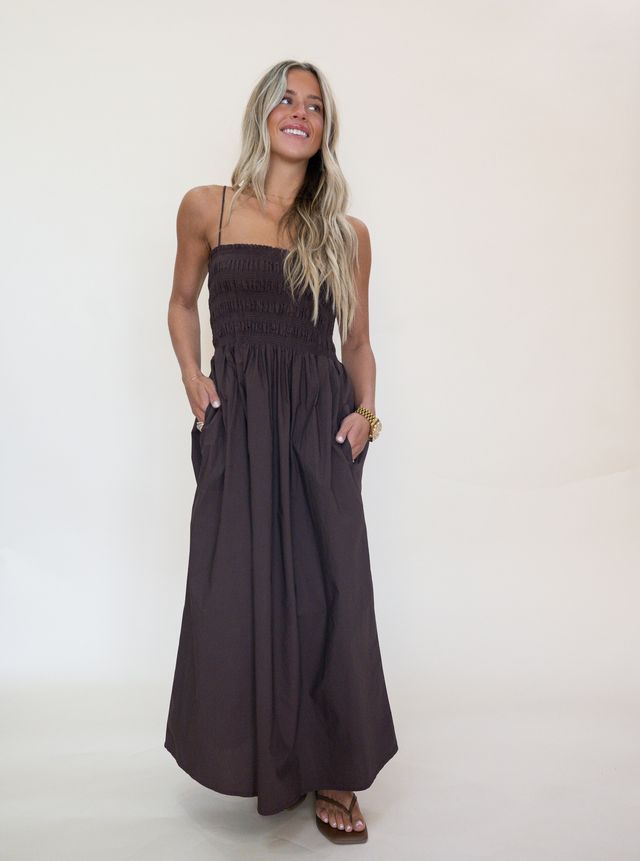 Cornelia Poplin Maxi Dress -Choc Cherry