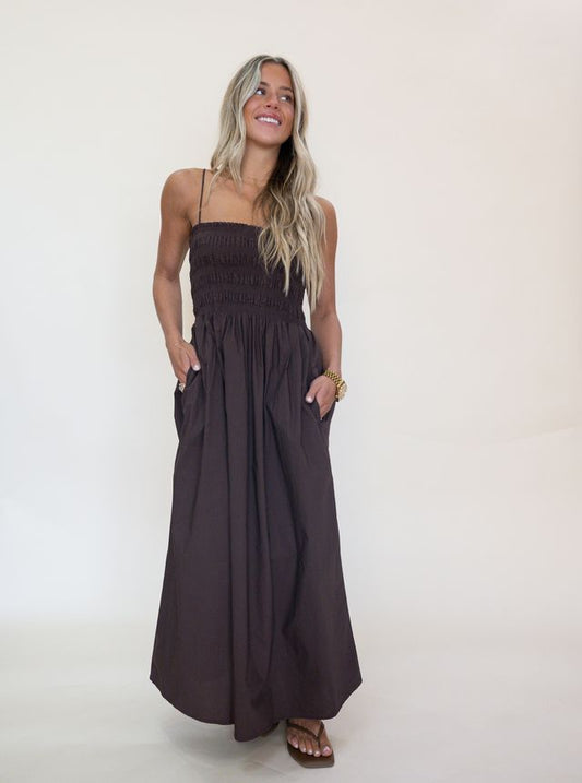 Cornelia Poplin Maxi Dress -Choc Cherry