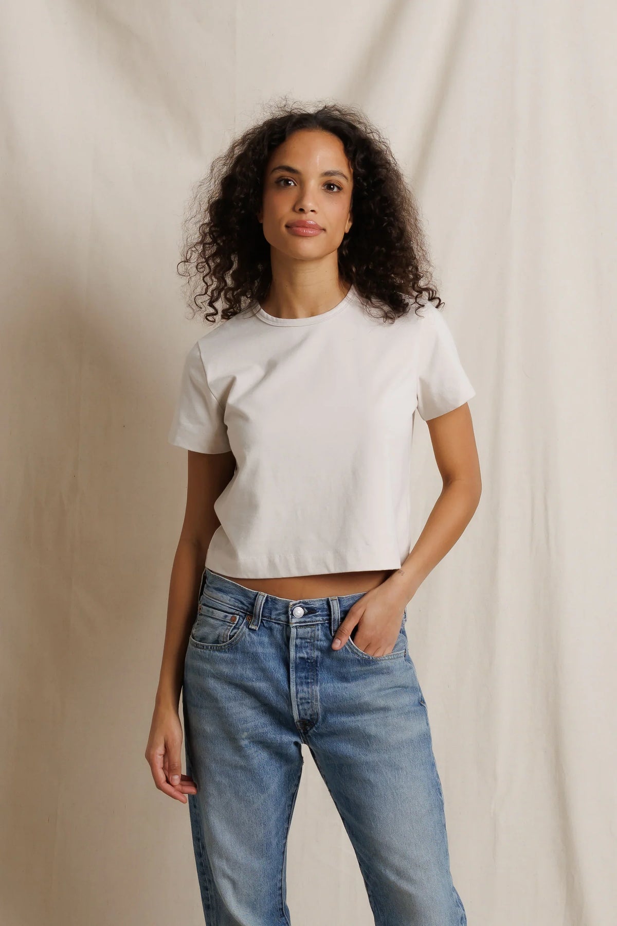 Sage 90s jersey cropped crewneck tee