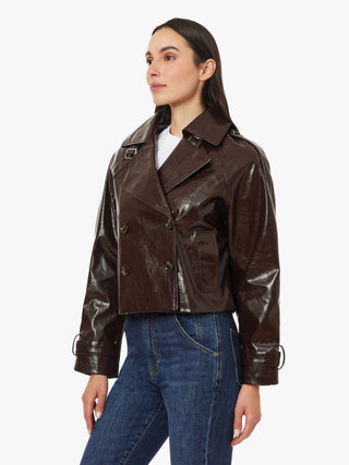 Textured Vegan Leather Trench - Chocolate