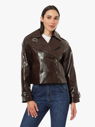 Textured Vegan Leather Trench - Chocolate
