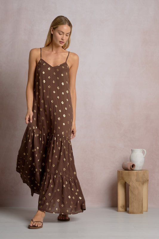 Brown Polka Dot Maxi Dress