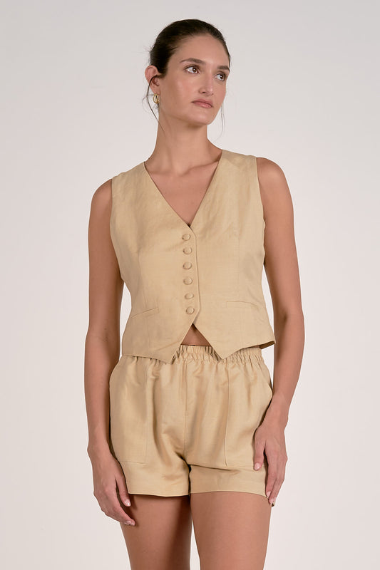 Button Top Halter Vest - Oatmeal