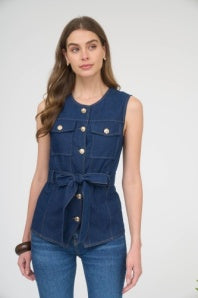 Tie Waist Denim Vest