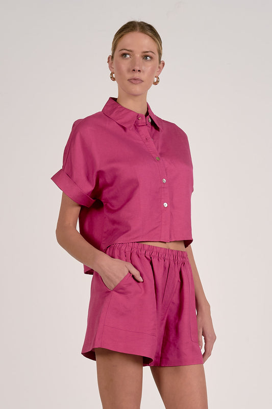 Fuchsia Short Sleeve Button Down