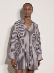 Pleated Mini Striped Shirt Dress - Brown
