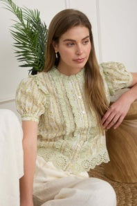 Green Lace Floral Top