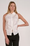 Ruched Side Sleeveless Top - White