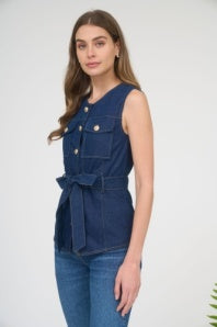 Tie Waist Denim Vest