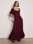 Burgandy Bubble Sleeve Dress